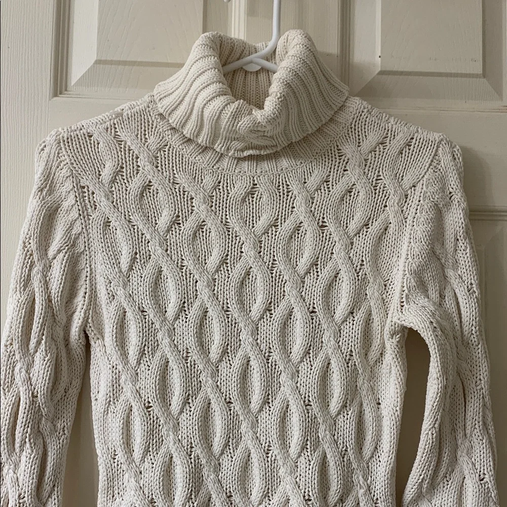 Tommy Hilfiger, US S, Ivory Long Sleeve Cable Knit Turtleneck Sweater - Picture 3 of 9